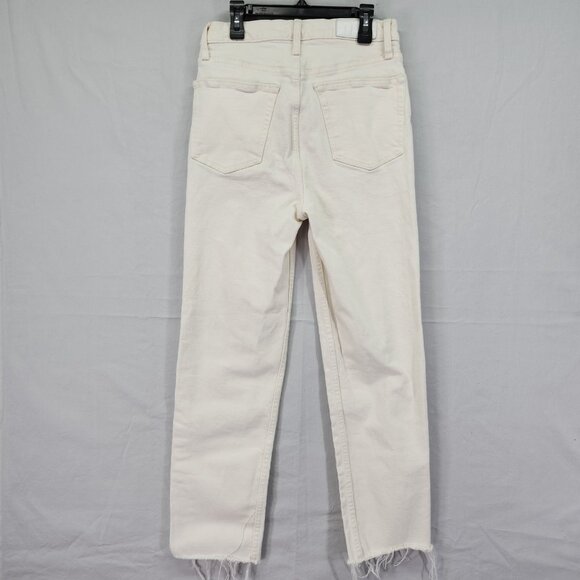 RE/DONE Jeans Size 28 70's Stove Pipe Frayed Ivory High Rise With Stretch - Picture 3 of 14